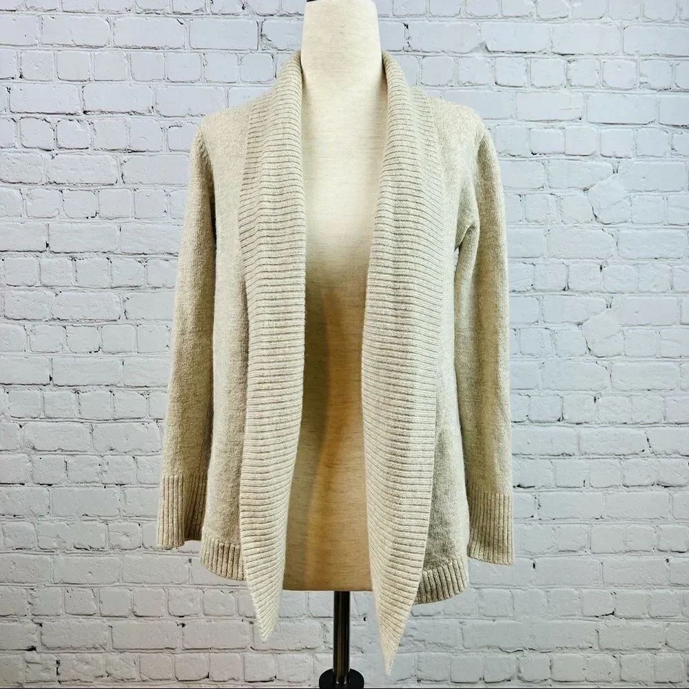 Eileen Fisher Italian Yarn Alpaca Wool Blend Khaki Open Knit Cardigan XS